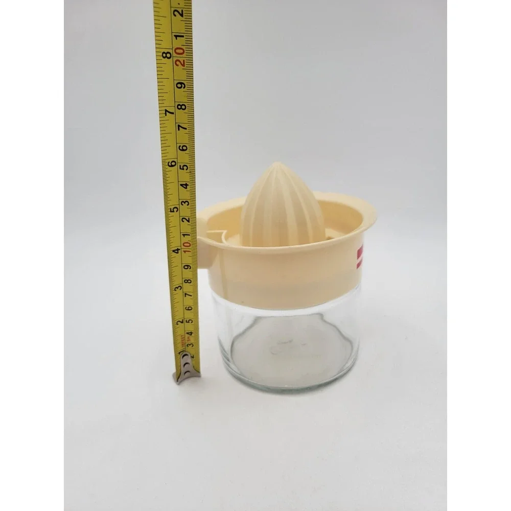 Gemco USA Manual Citrus Lemon Orange Juicer Glass Jar Plastic Lid Stripes